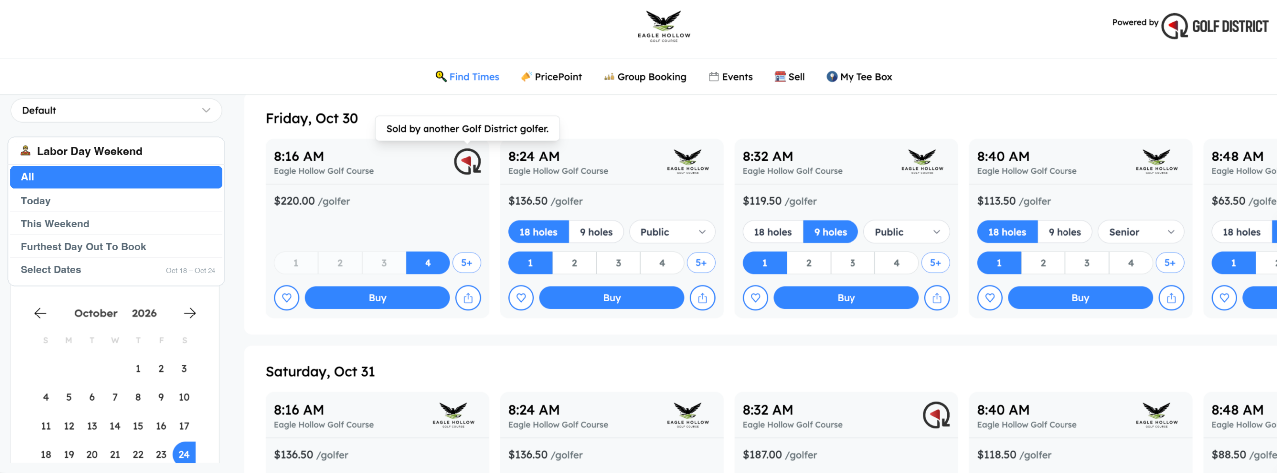 Golf District booking experience